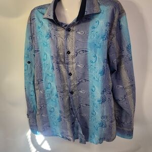 Bespoke Blue and Gray Paisley Shirt Jacket